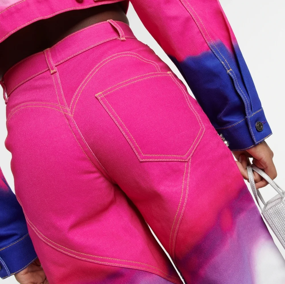 AREA Ombre Pink and Blue Tie-Dye Wide-leg Pants sz 25 - Picture 5 of 12